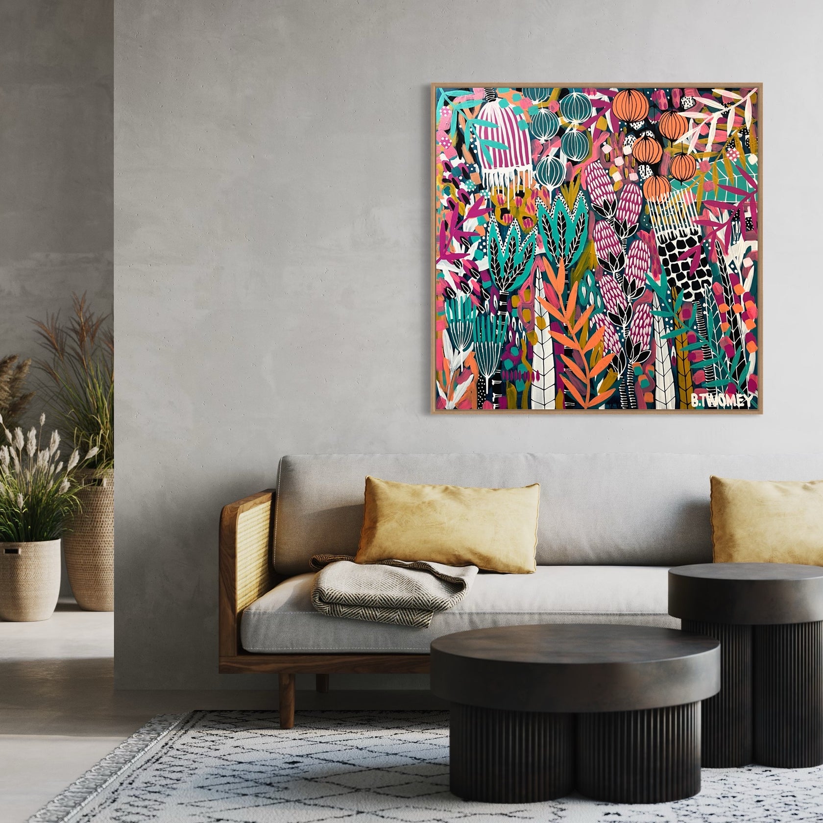 'Peachy Paradise’ (101.6cm x 101.6cm) Thousand Island Dressing, Padd B TWOMEY Abstract Artist