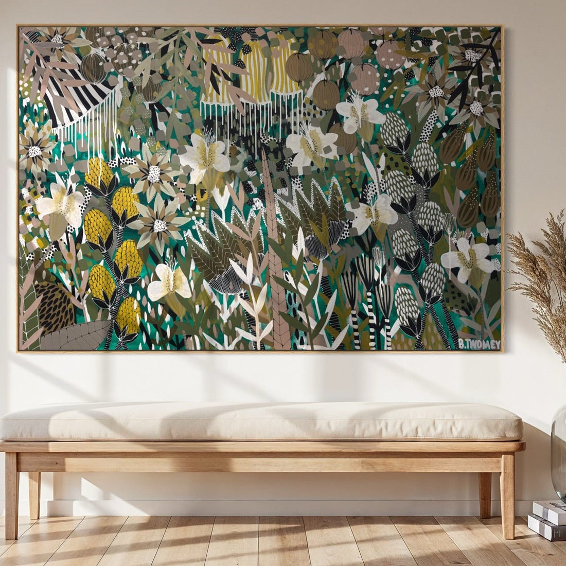 Original abstract botanical painting 'The Wild Kind' by Brisbane artist B Twomey, 122 x 182cm acrylic on canvas