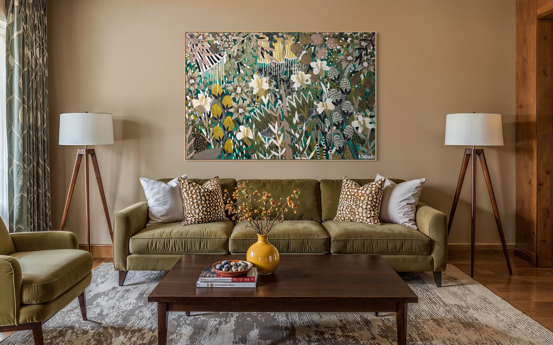 Original abstract botanical painting 'The Wild Kind' by Brisbane artist B Twomey, 122 x 182cm acrylic on canvas