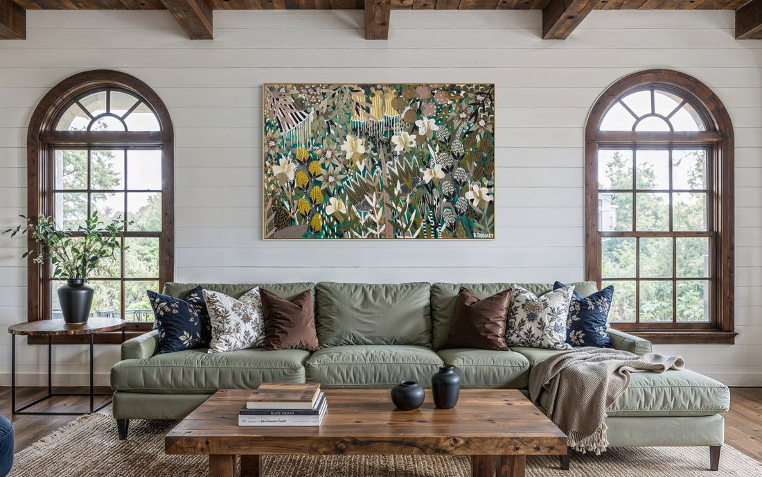 Original abstract botanical painting 'The Wild Kind' by Brisbane artist B Twomey, 122 x 182cm acrylic on canvas