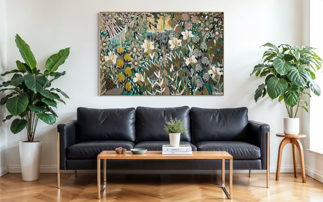 Original abstract botanical painting 'The Wild Kind' by Brisbane artist B Twomey, 122 x 182cm acrylic on canvas