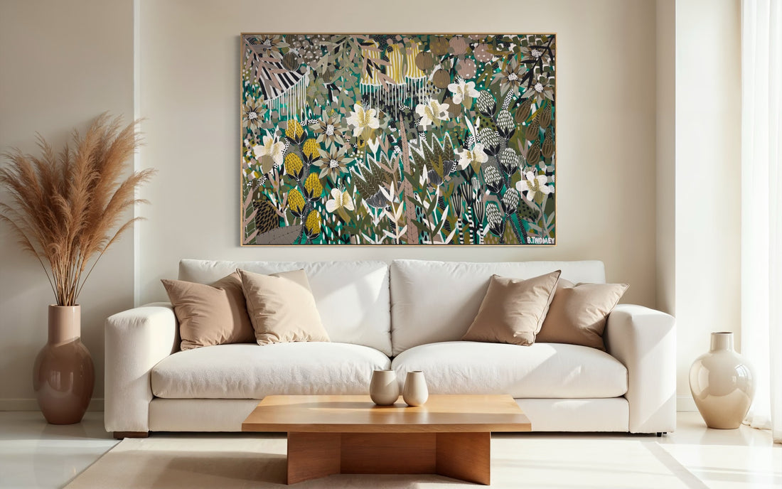 Original abstract botanical painting 'The Wild Kind' by Brisbane artist B Twomey, 122 x 182cm acrylic on canvas