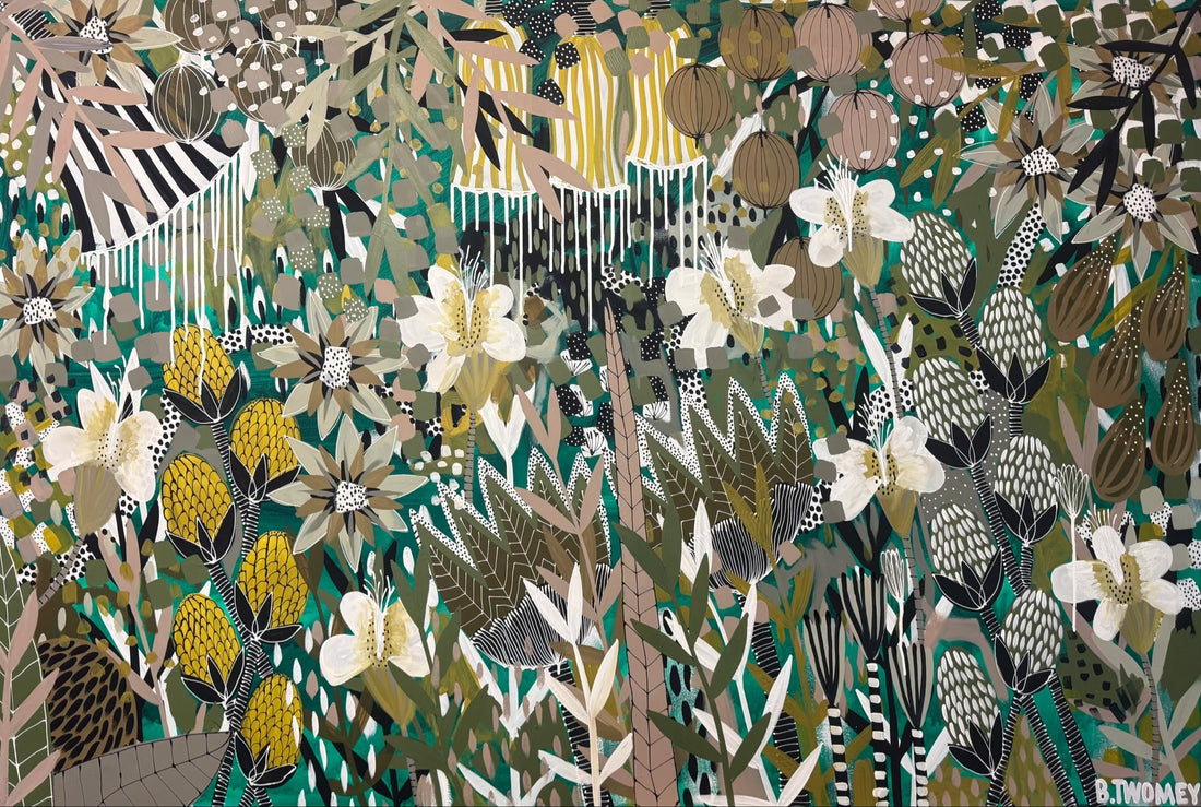 Original abstract botanical painting 'The Wild Kind' by Brisbane artist B Twomey, 122 x 182cm acrylic on canvas