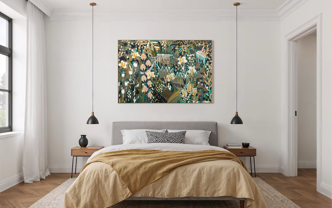 Original abstract botanical painting 'Another Beginning' by Brisbane artist B Twomey, 122 x 182cm acrylic on canvas