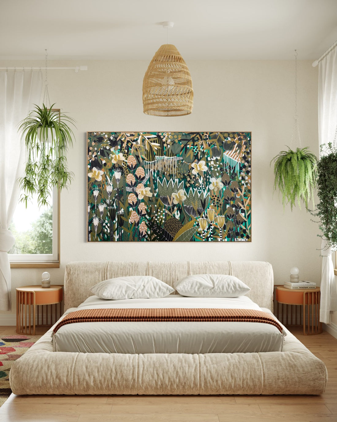 Original abstract botanical painting 'Another Beginning' by Brisbane artist B Twomey, 122 x 182cm acrylic on canvas